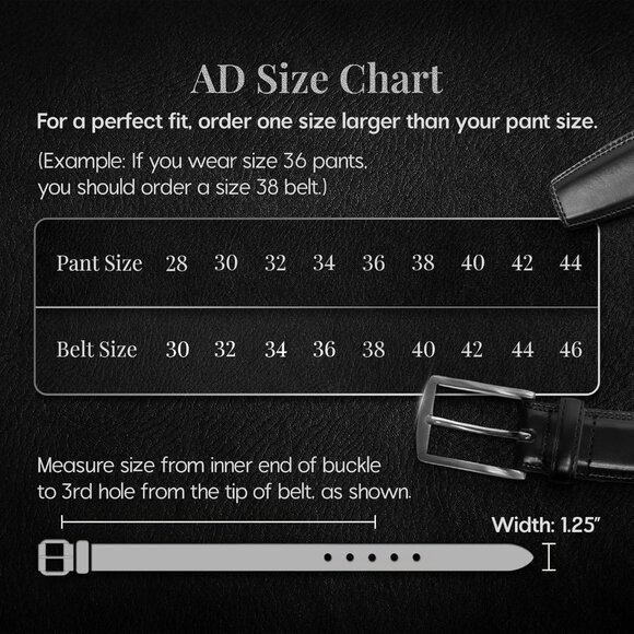 Genuine Black Leather Dress Belt for Men Tan Mens Belt for Suits Jeans Uniform - Picture 5 of 7